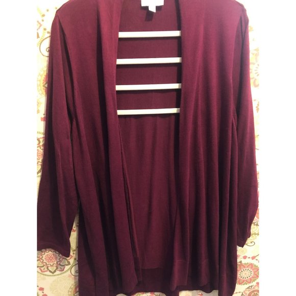 Susan Graver Liquid Knit Open Front Long Sleeve Cardigan Sz 1X Duster Cranberry - Picture 4 of 4
